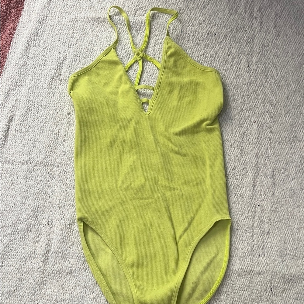 (023) Free People Vibrant Lime Strappy Bodysuit
